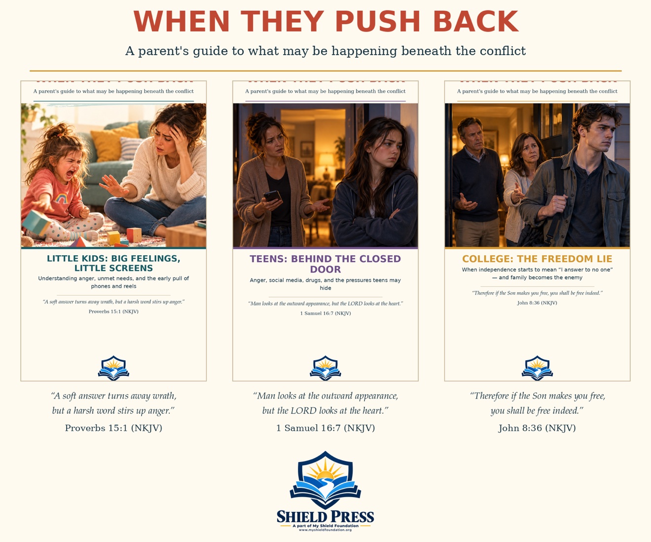 When They Push Back — a three-book series for parents: Little Kids, Teens, and College